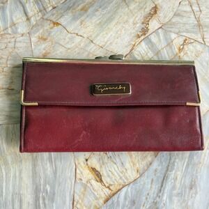 Givenchy Burgundy Leather Clutch Wallet‎ Kiss Lock Boutique Vintage